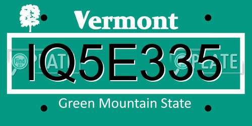 IQ5E335 Vermont License Plate