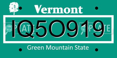 IQ5O919 Vermont License Plate