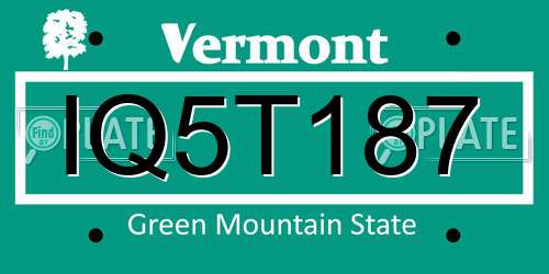 IQ5T187 Vermont License Plate