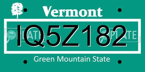 IQ5Z182 Vermont License Plate