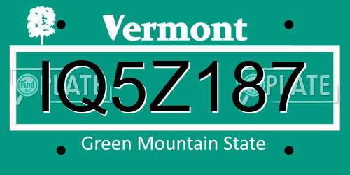 IQ5Z187 Vermont License Plate