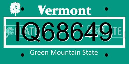 IQ68649 Vermont License Plate