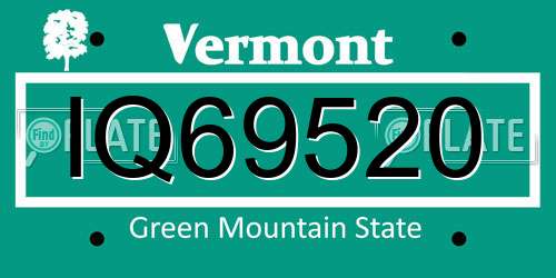 IQ69520 Vermont License Plate