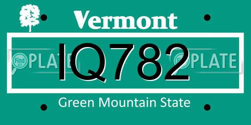 IQ782 Vermont License Plate