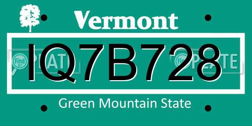 IQ7B728 Vermont License Plate