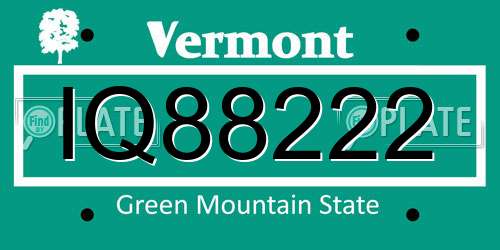 IQ88222 Vermont License Plate
