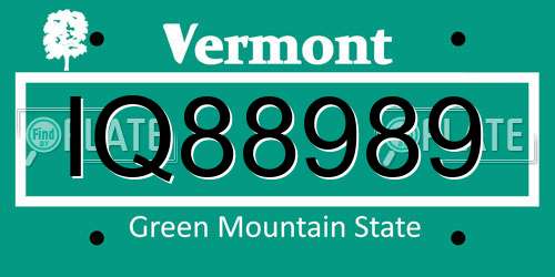 IQ88989 Vermont License Plate
