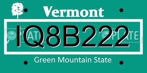 IQ8B222 Vermont License Plate