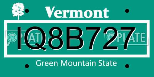 IQ8B727 Vermont License Plate