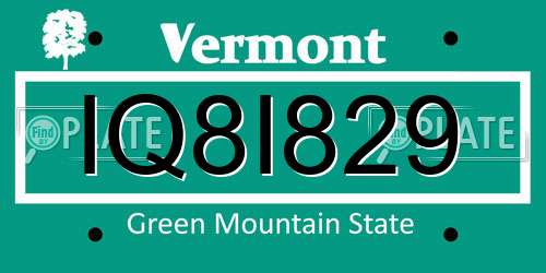 IQ8I829 Vermont License Plate