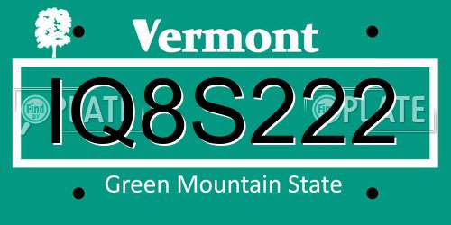 IQ8S222 Vermont License Plate