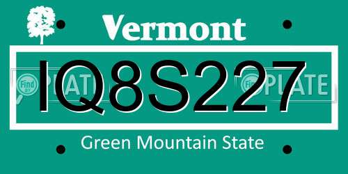 IQ8S227 Vermont License Plate