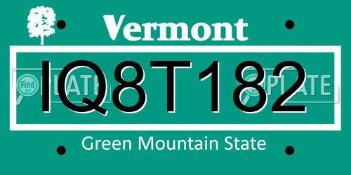 IQ8T182 Vermont License Plate