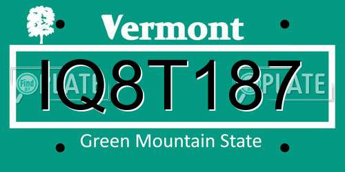 IQ8T187 Vermont License Plate