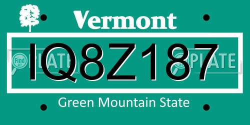 IQ8Z187 Vermont License Plate