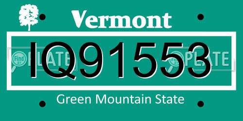 IQ91553 Vermont License Plate