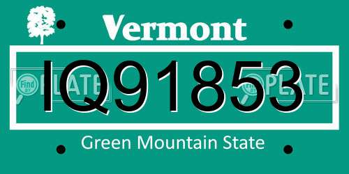 IQ91853 Vermont License Plate
