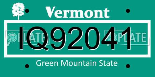 IQ92041 Vermont License Plate