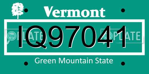 IQ97041 Vermont License Plate