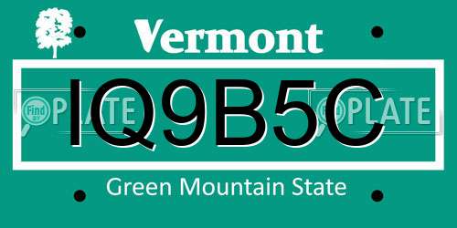 IQ9B5C Vermont License Plate