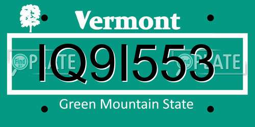 IQ9I553 Vermont License Plate