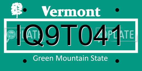 IQ9T041 Vermont License Plate
