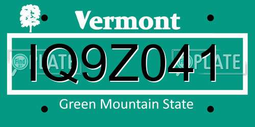 IQ9Z041 Vermont License Plate