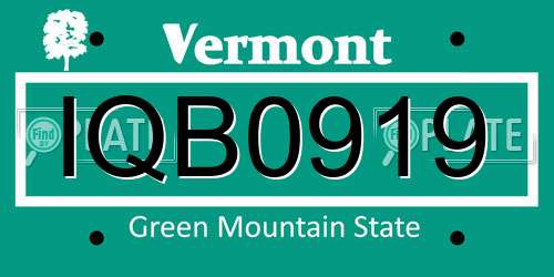 IQB0919 Vermont License Plate