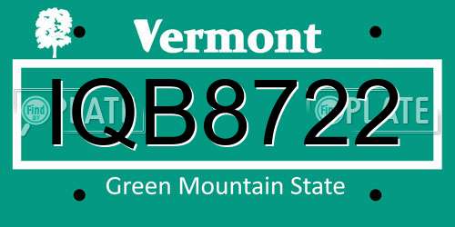IQB8722 Vermont License Plate