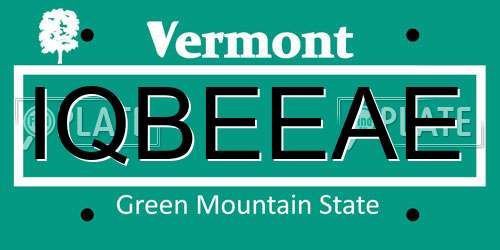 IQBEEAE Vermont License Plate