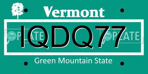IQDQ77 Vermont License Plate