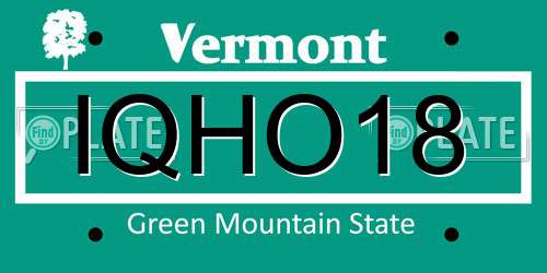 IQHO18 Vermont License Plate