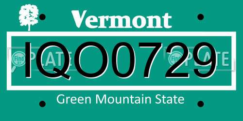 IQO0729 Vermont License Plate