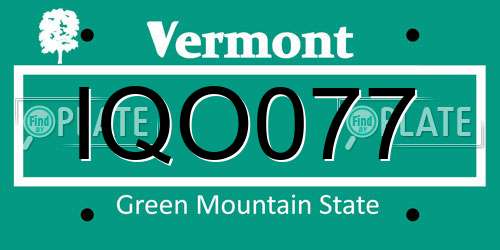 IQO077 Vermont License Plate