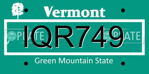 IQR749 Vermont License Plate