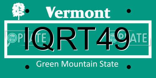 IQRT49 Vermont License Plate