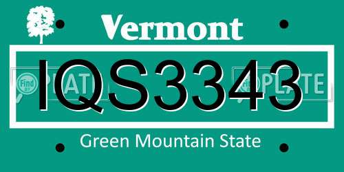 IQS3343 Vermont License Plate