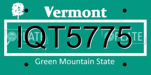 IQT5775 Vermont License Plate