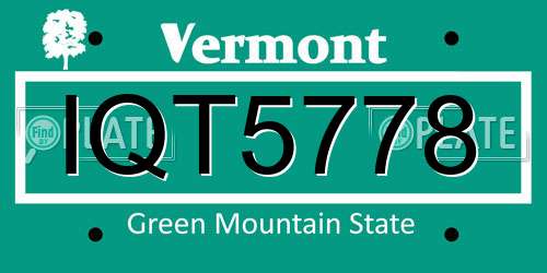 IQT5778 Vermont License Plate