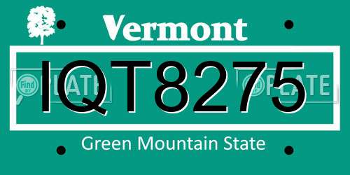 IQT8275 Vermont License Plate