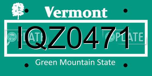 IQZ0471 Vermont License Plate