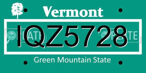 IQZ5728 Vermont License Plate