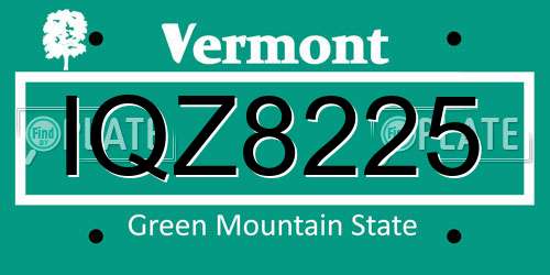 IQZ8225 Vermont License Plate