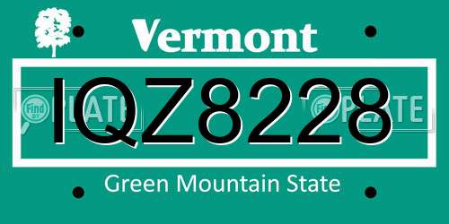 IQZ8228 Vermont License Plate