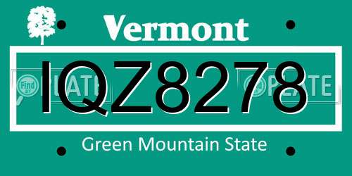 IQZ8278 Vermont License Plate
