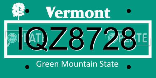 IQZ8728 Vermont License Plate