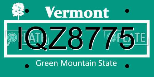 IQZ8775 Vermont License Plate