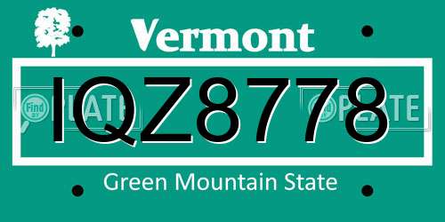 IQZ8778 Vermont License Plate