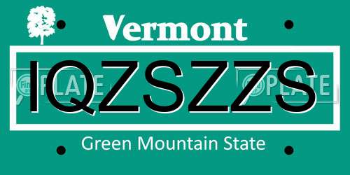 IQZSZZS Vermont License Plate