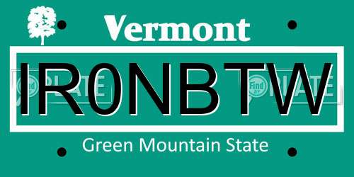 IR0NBTW Vermont License Plate